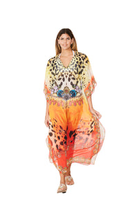 2023 collection- 289 Orange Animal Print long kaftan