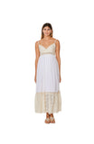 C-1798-A Lace  Detail long White Dress. 2023 cotton collection