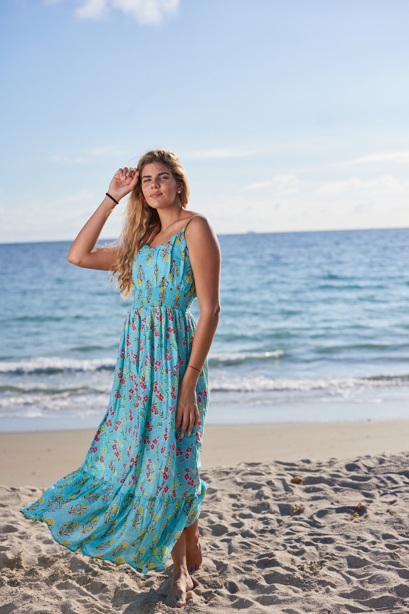 aqua cotton dress Hunter 100% Cotton Midi Dress in Aqua Foliage