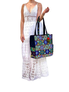 SB-005 Black/Multicolor Embroidered Tote Bags BACK IN STOCK