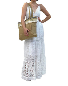 SB-2012 Natural Embellished Tote with Tassel BACK IN STOCK