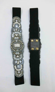 2023 collection Black and Silver Elastic Stretch Beaded Belt