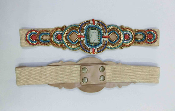 2023 collection Orange/Turquoise Multi-Stones Elastic Stretch Beaded Belt