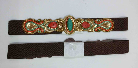 T2023 collection Teal and Coral Elastic Stretch Beaded Belt