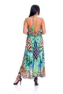 640 Animal print green Hawaii Halter Dress Pack of 2