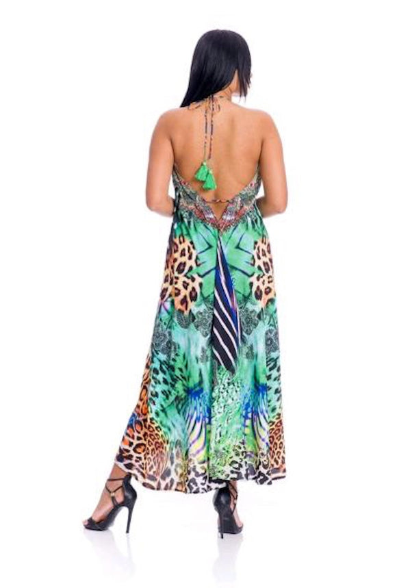 640 Animal print green Hawaii Halter Dress Pack of 2