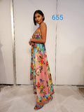 655 blue floral Hawaii Halter Dress Pack of 2