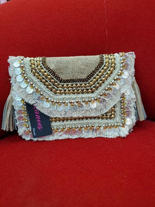 Natural Boho coin clutch IN STOCK