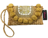 BG-01-1179 Natural Jute Clutch With Shells and Pompom